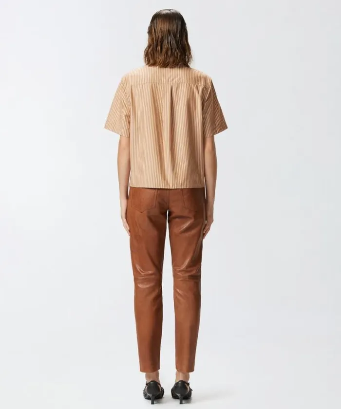 Women Shirts And Blouses Pinko Cotton Bowling Shirt With Vertical Stripes Brownwhite Women Shirts And Blouses Pinko Cotton Bowling Shirt With Vertical Stripes Brownwhite