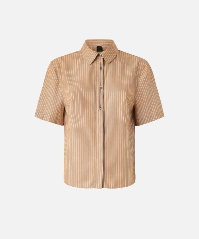 Women Shirts And Blouses Pinko Cotton Bowling Shirt With Vertical Stripes Brownwhite Women Shirts And Blouses Pinko Cotton Bowling Shirt With Vertical Stripes Brownwhite