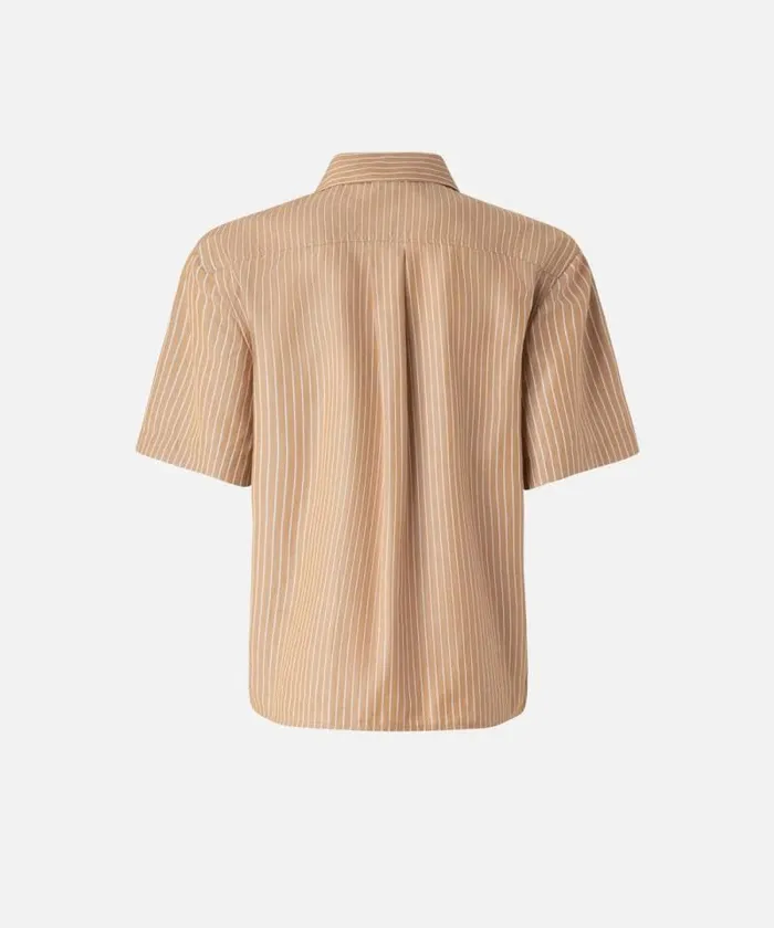 Women Shirts And Blouses Pinko Cotton Bowling Shirt With Vertical Stripes Brownwhite Women Shirts And Blouses Pinko Cotton Bowling Shirt With Vertical Stripes Brownwhite
