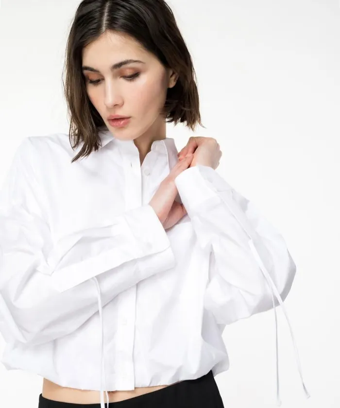 Women Shirts And Blouses Pinko Cropped Poplin Shirt Bright White