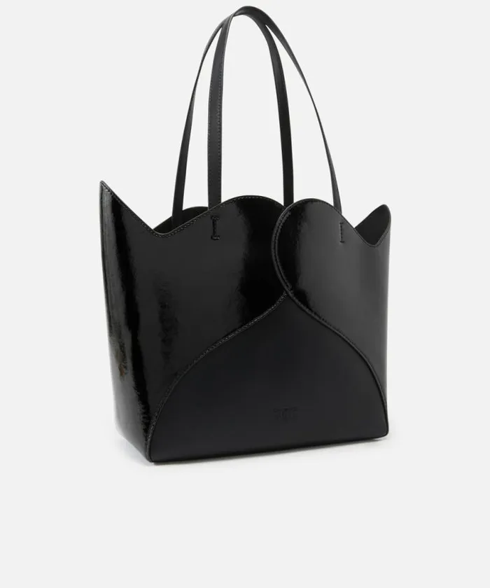 Women Shopping Bags Pinko Heart Shopper Bag In Glossy And Matt Leather Limo Black Block Colour Women Shopping Bags Pinko Heart Shopper Bag In Glossy And Matt Leather Limo Black Block Colour