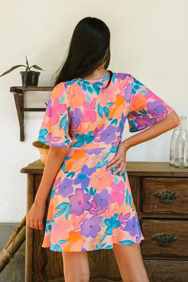 Women Short Dresses Cupshe Christa Plunge Bell Sleeve Fitted Waisted Short AShape Dress Multicolor
