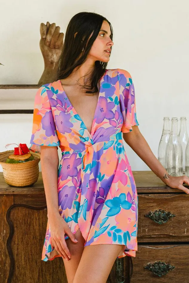 Women Short Dresses Cupshe Christa Plunge Bell Sleeve Fitted Waisted Short AShape Dress Multicolor