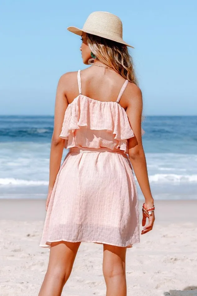 Women Short Dresses Cupshe Clarissa Pink Ruffle Belted Dress Pink