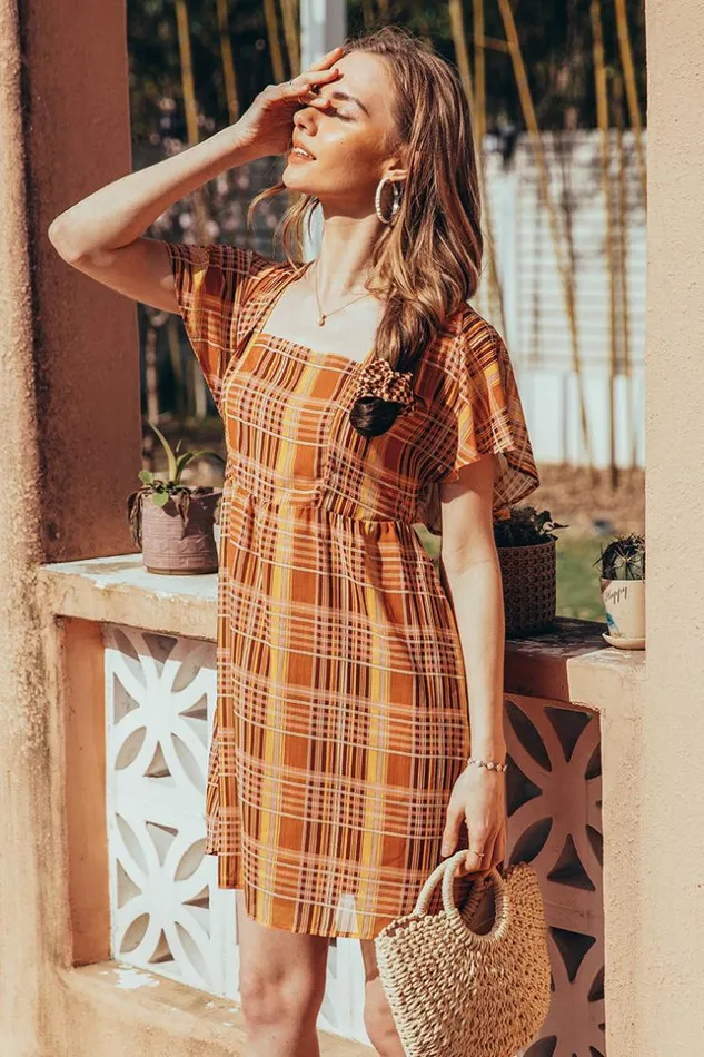 Women Short Dresses Cupshe Londyn Square Neck Gingham AShape Dress Multicolor