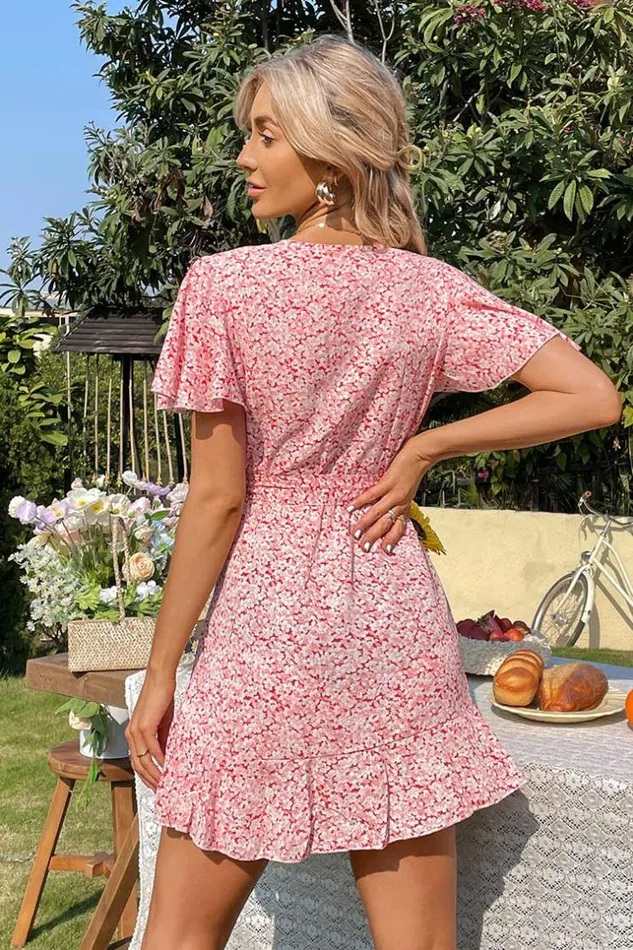 Women Short Dresses Cupshe Nina Vneck Short Sleeve Wrap Dress Pink