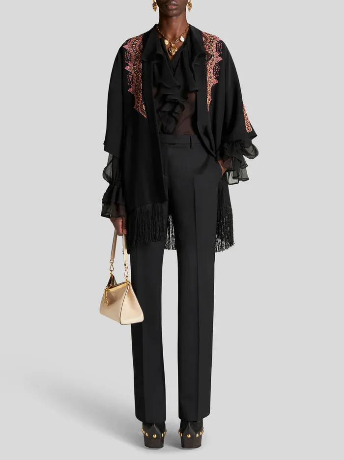 Women Short Silk Kasaya With Fringe Etro Jackets