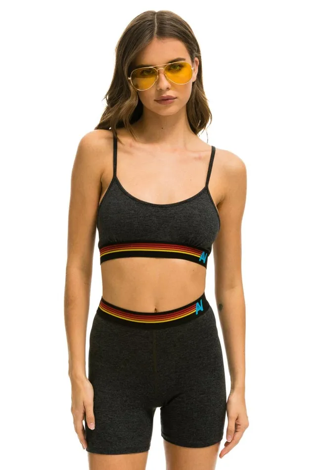 Women Shorts Aviator Nation Logo 4 Inch HiRise Biker Short 8211 Charcoal