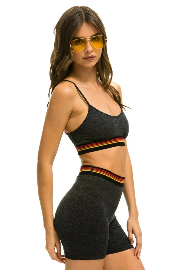 Women Shorts Aviator Nation Logo 4 Inch HiRise Biker Short 8211 Charcoal