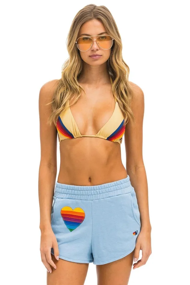 Women Shorts Aviator Nation Rainbow Heart Stitch Lounger Short 8211 Ice