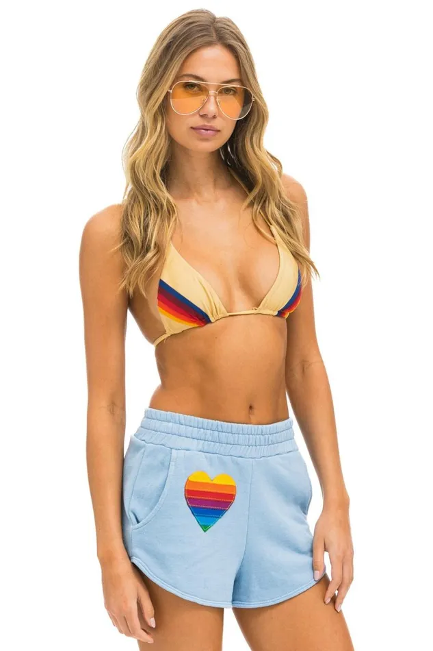 Women Shorts Aviator Nation Rainbow Heart Stitch Lounger Short 8211 Ice