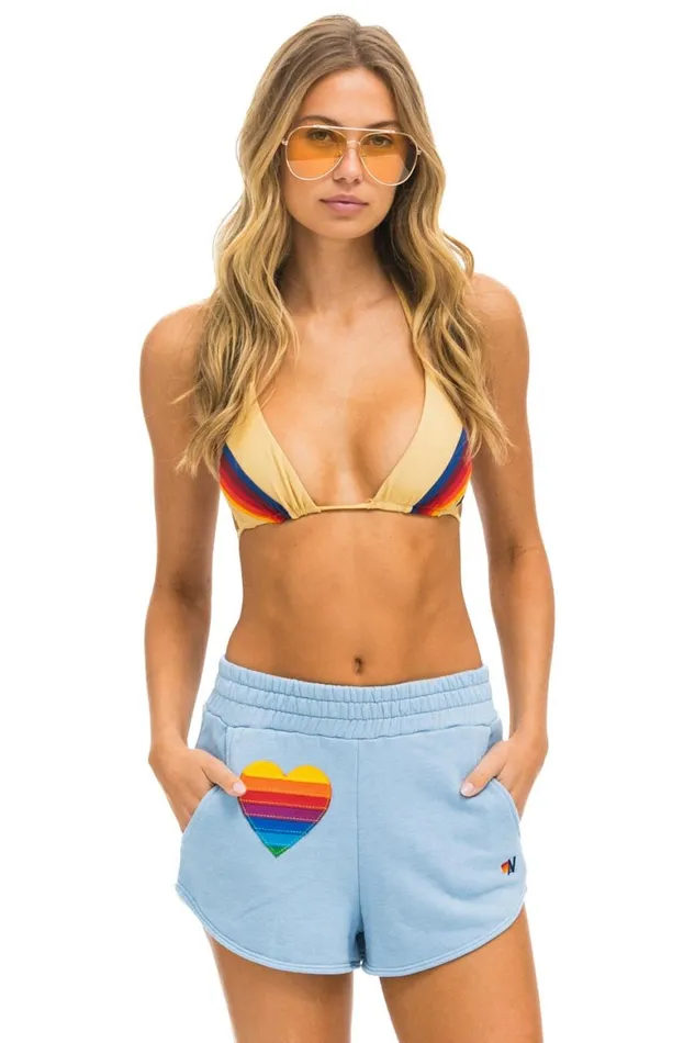 Women Shorts Aviator Nation Rainbow Heart Stitch Lounger Short 8211 Ice