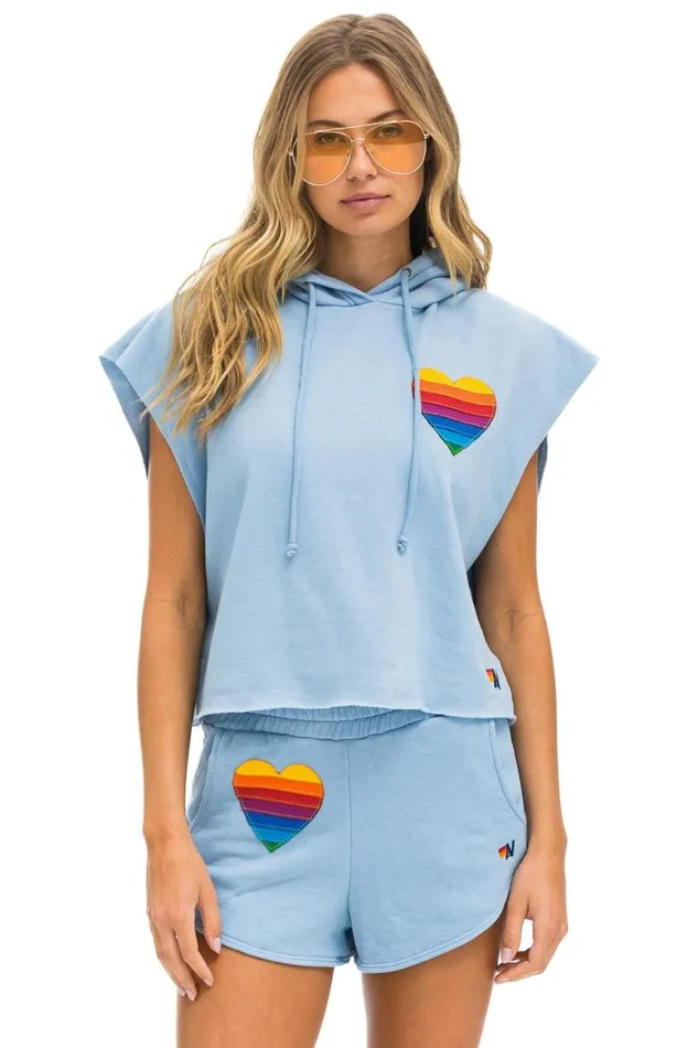 Women Shorts Aviator Nation Rainbow Heart Stitch Lounger Short 8211 Ice