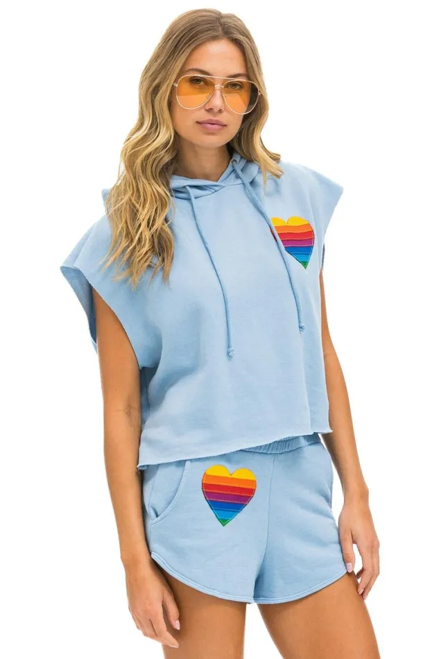 Women Shorts Aviator Nation Rainbow Heart Stitch Lounger Short 8211 Ice