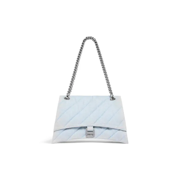 Women Shoulder Bags Balenciaga Crush Medium Chain Bag Quilted Denim In Light Blue