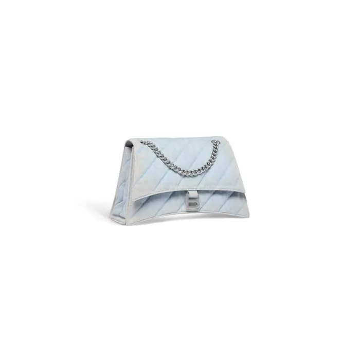 Women Shoulder Bags Balenciaga Crush Medium Chain Bag Quilted Denim In Light Blue