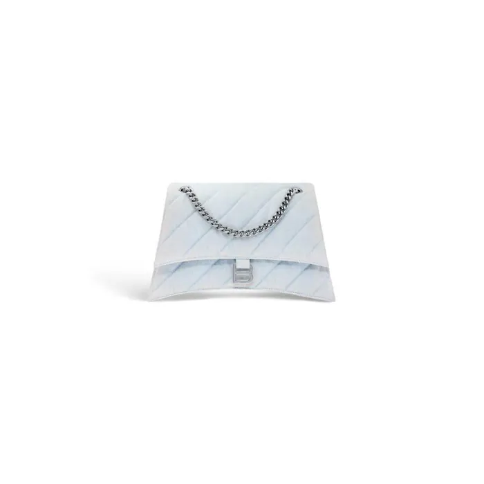 Women Shoulder Bags Balenciaga Crush Medium Chain Bag Quilted Denim In Light Blue