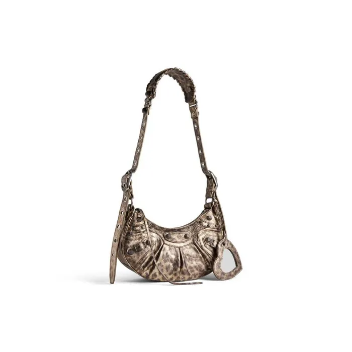 Women Shoulder Bags Balenciaga Le Cagole Xs Shoulder Bag Metallized With Leopard Print In Brown