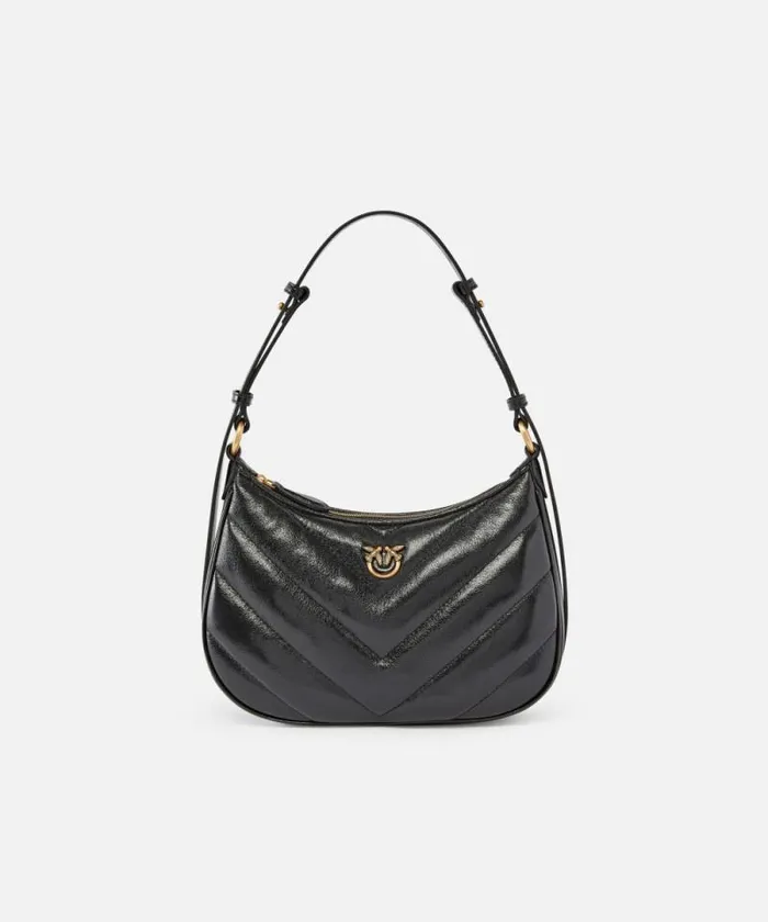 Women Shoulder Bags Pinko Half Moon Small Shoulder Bag In Laminated Leather Blackantique Gold Women Shoulder Bags Pinko Half Moon Small Shoulder Bag In Laminated Leather Blackantique Gold