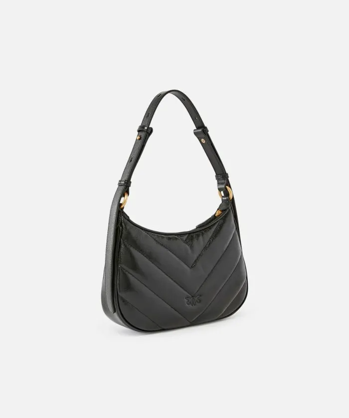 Women Shoulder Bags Pinko Half Moon Small Shoulder Bag In Laminated Leather Blackantique Gold Women Shoulder Bags Pinko Half Moon Small Shoulder Bag In Laminated Leather Blackantique Gold