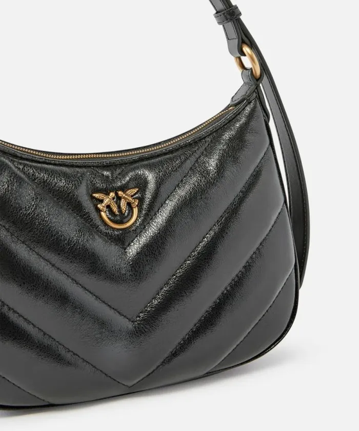 Women Shoulder Bags Pinko Half Moon Small Shoulder Bag In Laminated Leather Blackantique Gold Women Shoulder Bags Pinko Half Moon Small Shoulder Bag In Laminated Leather Blackantique Gold