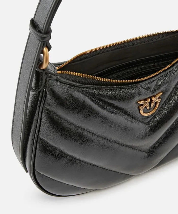 Women Shoulder Bags Pinko Half Moon Small Shoulder Bag In Laminated Leather Blackantique Gold Women Shoulder Bags Pinko Half Moon Small Shoulder Bag In Laminated Leather Blackantique Gold
