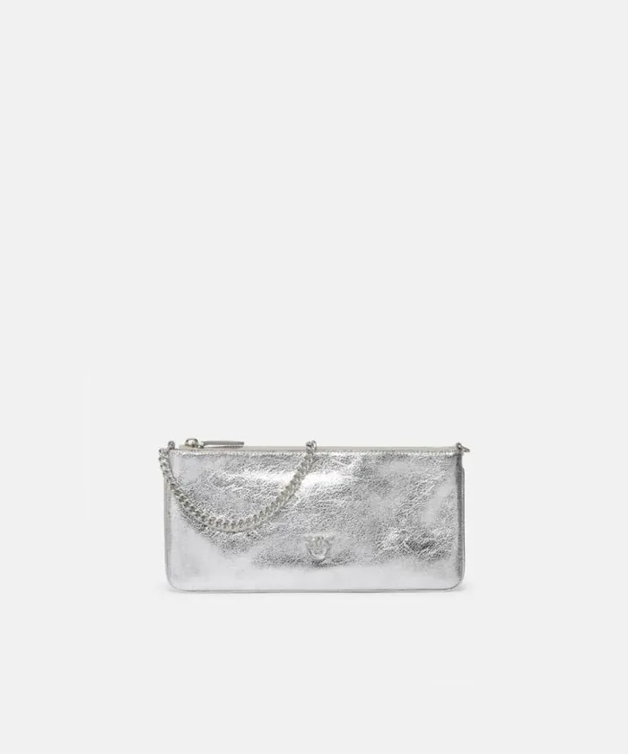 Women Shoulder Bags Pinko Laminated Leather Clutch With Shoulder Strap Silverbrushed Silver Women Shoulder Bags Pinko Laminated Leather Clutch With Shoulder Strap Silverbrushed Silver