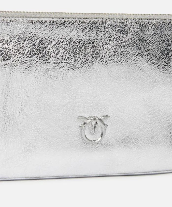 Women Shoulder Bags Pinko Laminated Leather Clutch With Shoulder Strap Silverbrushed Silver Women Shoulder Bags Pinko Laminated Leather Clutch With Shoulder Strap Silverbrushed Silver