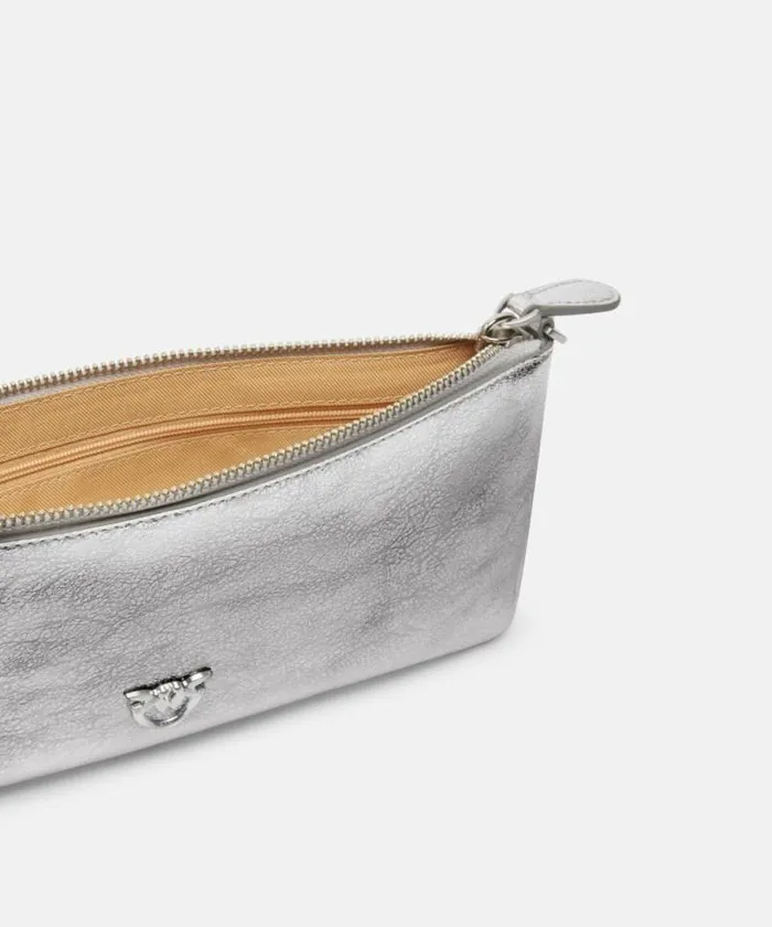 Women Shoulder Bags Pinko Laminated Leather Clutch With Shoulder Strap Silverbrushed Silver Women Shoulder Bags Pinko Laminated Leather Clutch With Shoulder Strap Silverbrushed Silver