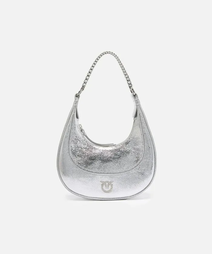 Women Shoulder Bags Pinko Mini Brioche Bag Handbag In Metallic Leather Silvershiny Nickel Women Shoulder Bags Pinko Mini Brioche Bag Handbag In Metallic Leather Silvershiny Nickel