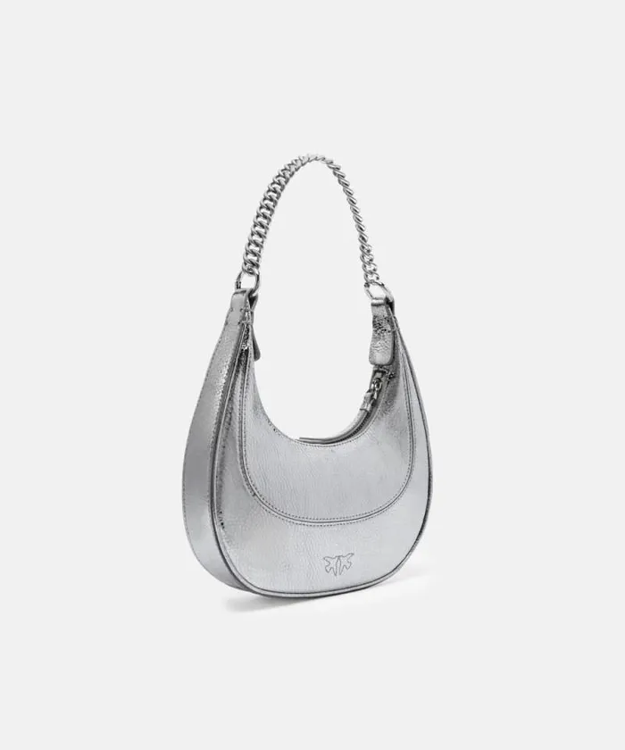 Women Shoulder Bags Pinko Mini Brioche Bag Handbag In Metallic Leather Silvershiny Nickel Women Shoulder Bags Pinko Mini Brioche Bag Handbag In Metallic Leather Silvershiny Nickel