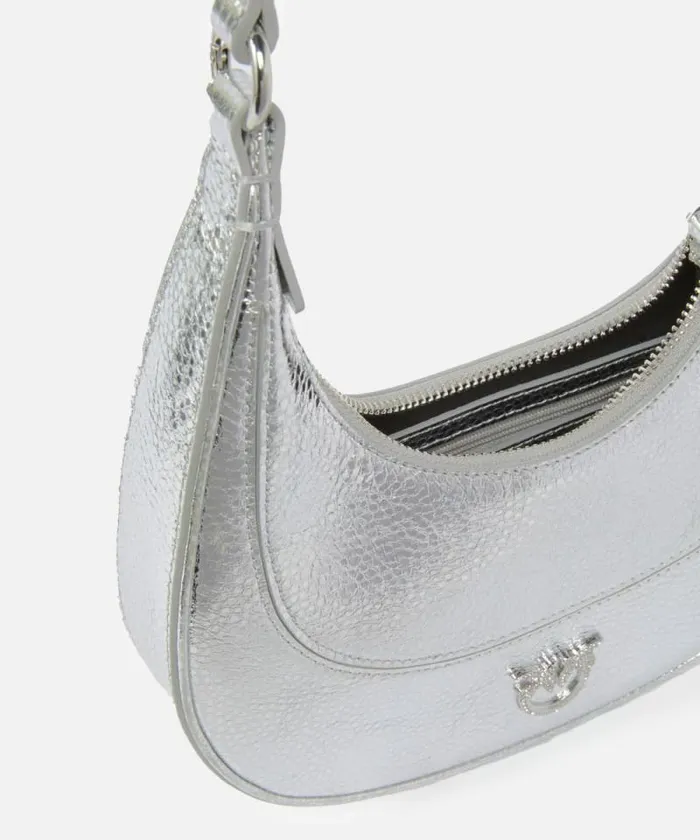Women Shoulder Bags Pinko Mini Brioche Bag Handbag In Metallic Leather Silvershiny Nickel Women Shoulder Bags Pinko Mini Brioche Bag Handbag In Metallic Leather Silvershiny Nickel