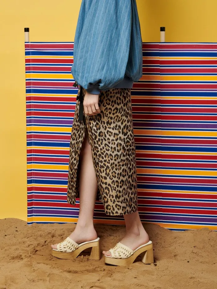 Women Sister Jane Bottoms Ghospell Patty Leopard Midi Skirt Brown Leopard