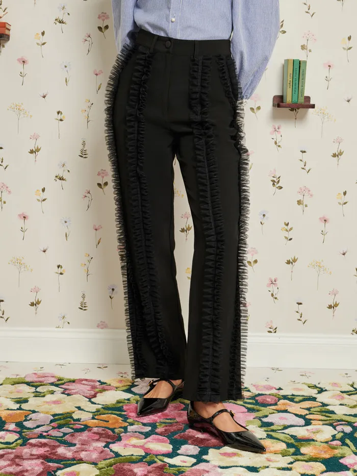 Women Sister Jane Bottoms Inherit Ruffle Trousers Ebony Black