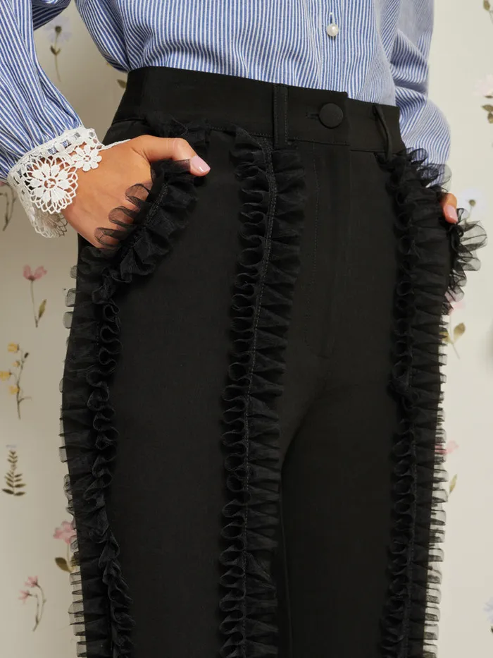 Women Sister Jane Bottoms Inherit Ruffle Trousers Ebony Black