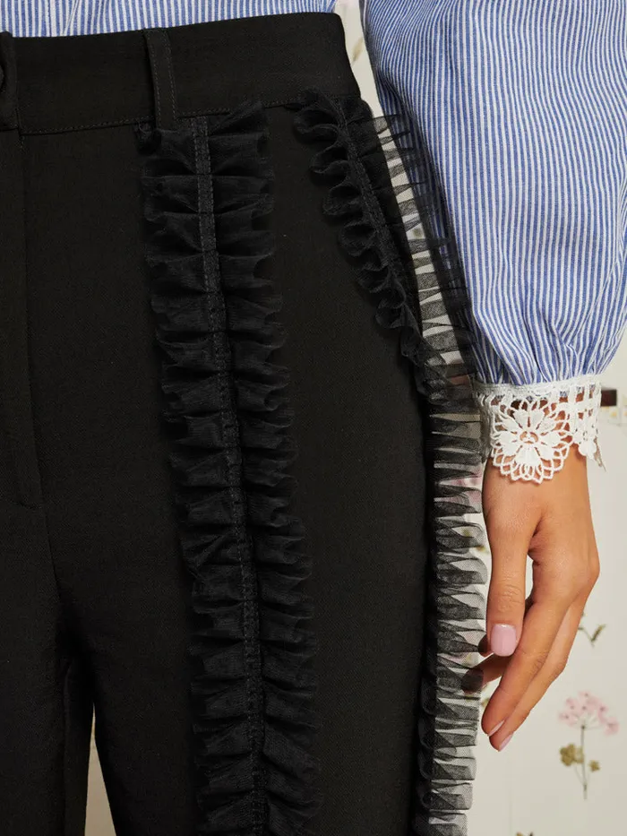 Women Sister Jane Bottoms Inherit Ruffle Trousers Ebony Black