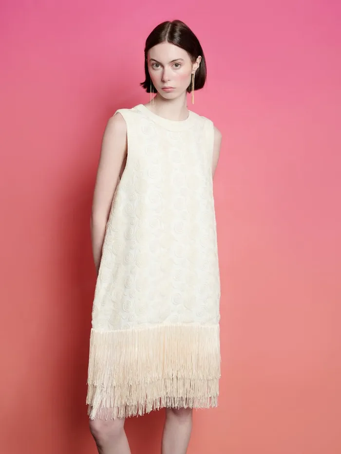 Women Sister Jane Dresses Ghospell Billie Fringe Mini Dress Cloud Cream