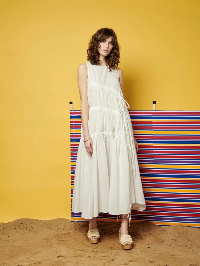 Women Sister Jane Dresses Ghospell Eleanor Ruched Midi Dress Ivory White