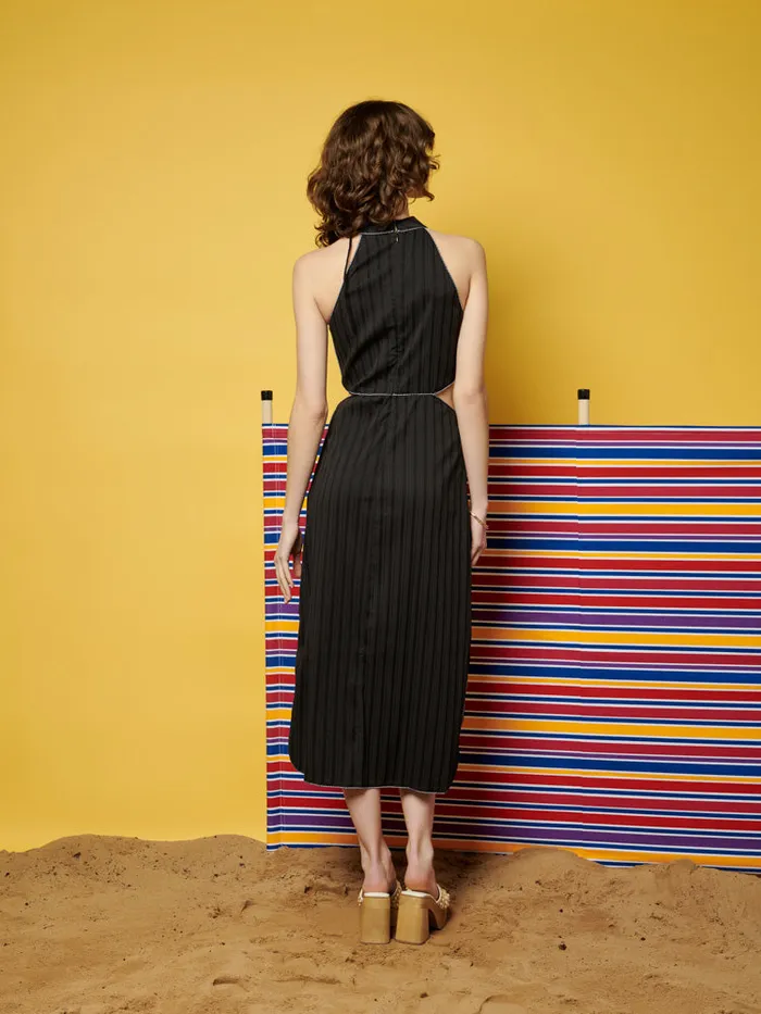 Women Sister Jane Dresses Ghospell Sylvie Stripe Cut Out Midi Dress Ink Black