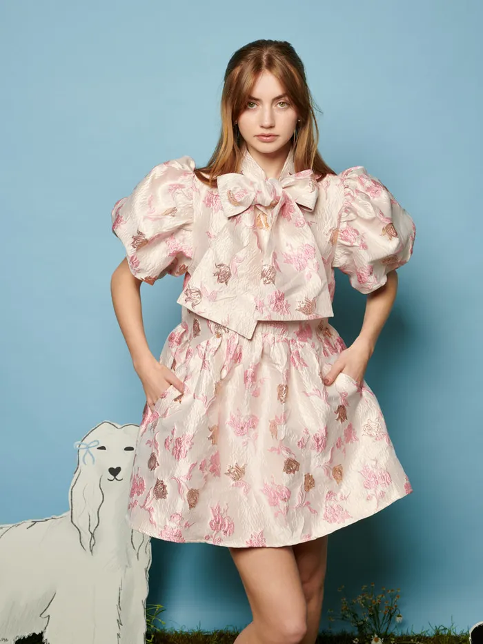 Women Sister Jane Dresses Oak Flower Jacquard Dress Baby Pink Ivory