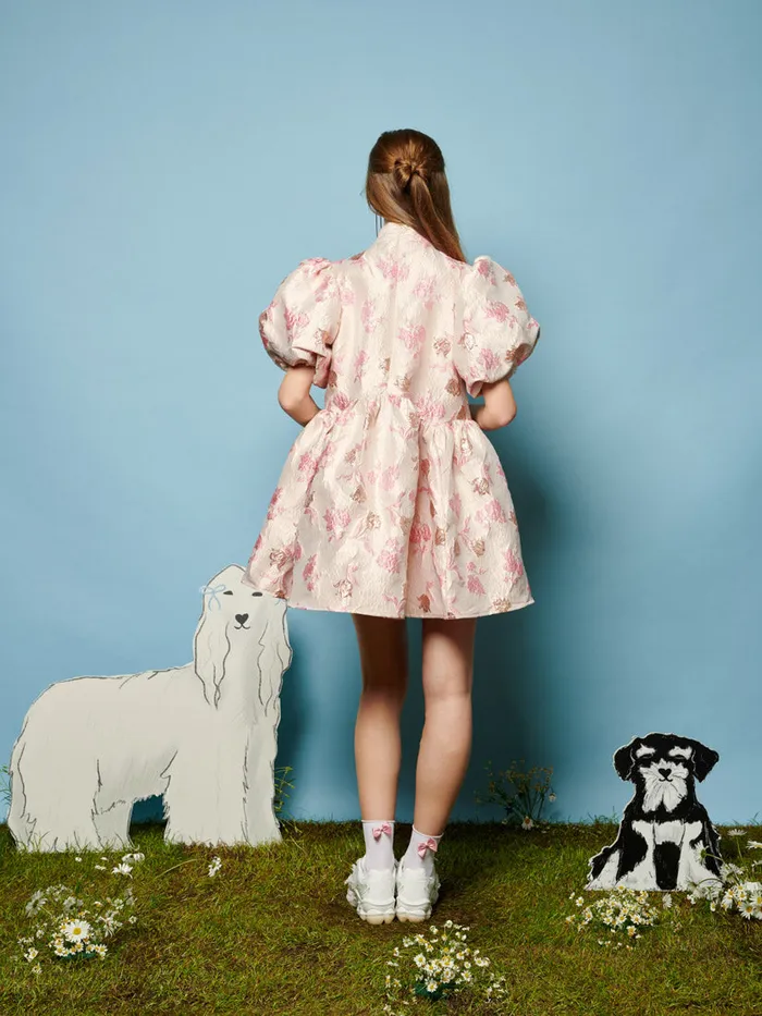 Women Sister Jane Dresses Oak Flower Jacquard Dress Baby Pink Ivory