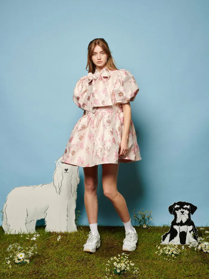 Women Sister Jane Dresses Oak Flower Jacquard Dress Baby Pink Ivory