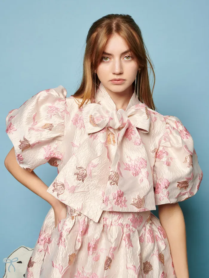 Women Sister Jane Dresses Oak Flower Jacquard Dress Baby Pink Ivory