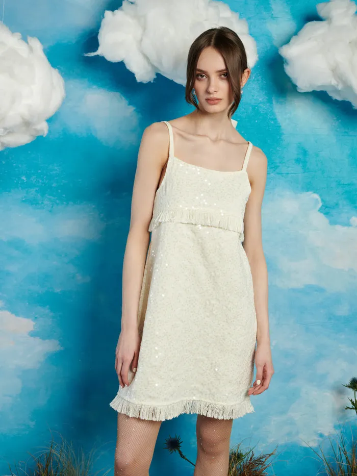 Women Sister Jane Dresses Sandy Tweed Mini Dress Cream Ivory