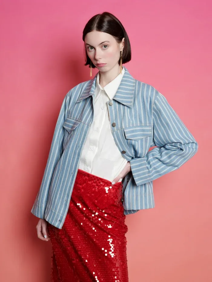 Women Sister Jane Jackets Ghospell Cleo Striped Jacket Stripe Denim