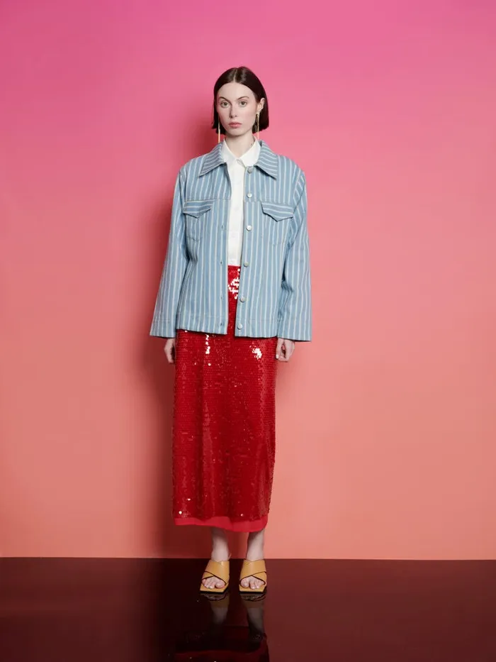Women Sister Jane Jackets Ghospell Cleo Striped Jacket Stripe Denim