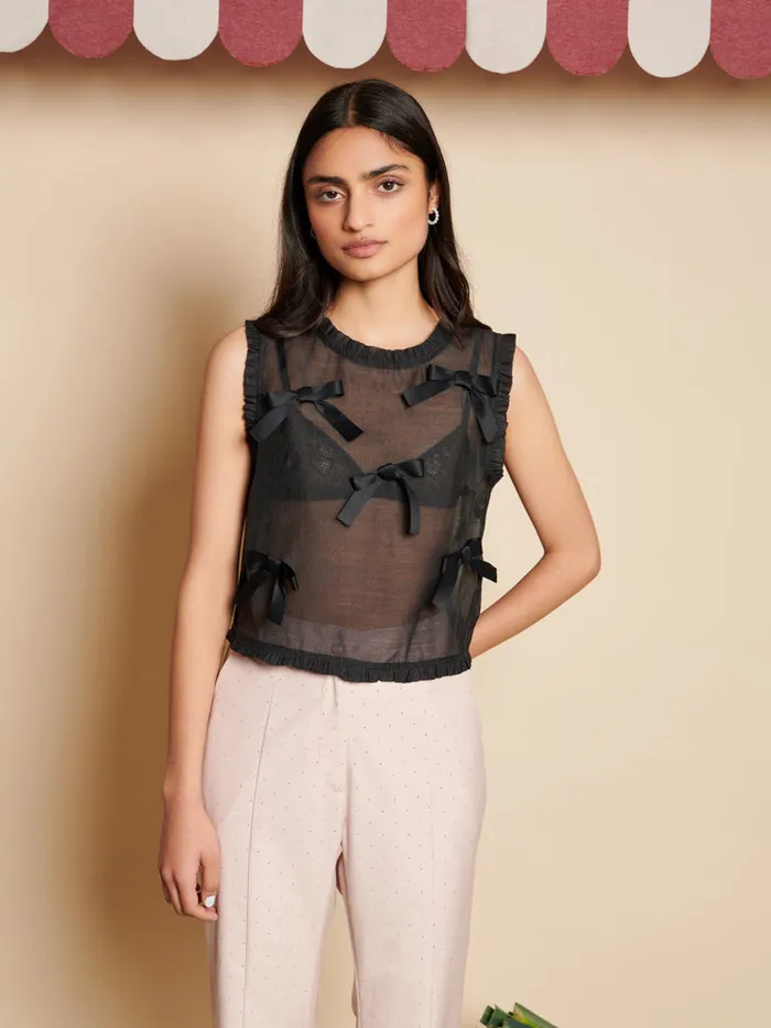 Women Sister Jane Tops Butter Bow Ruffle Top Coal Black