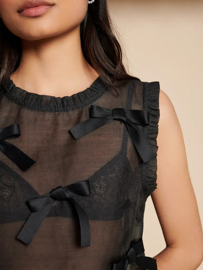Women Sister Jane Tops Butter Bow Ruffle Top Coal Black