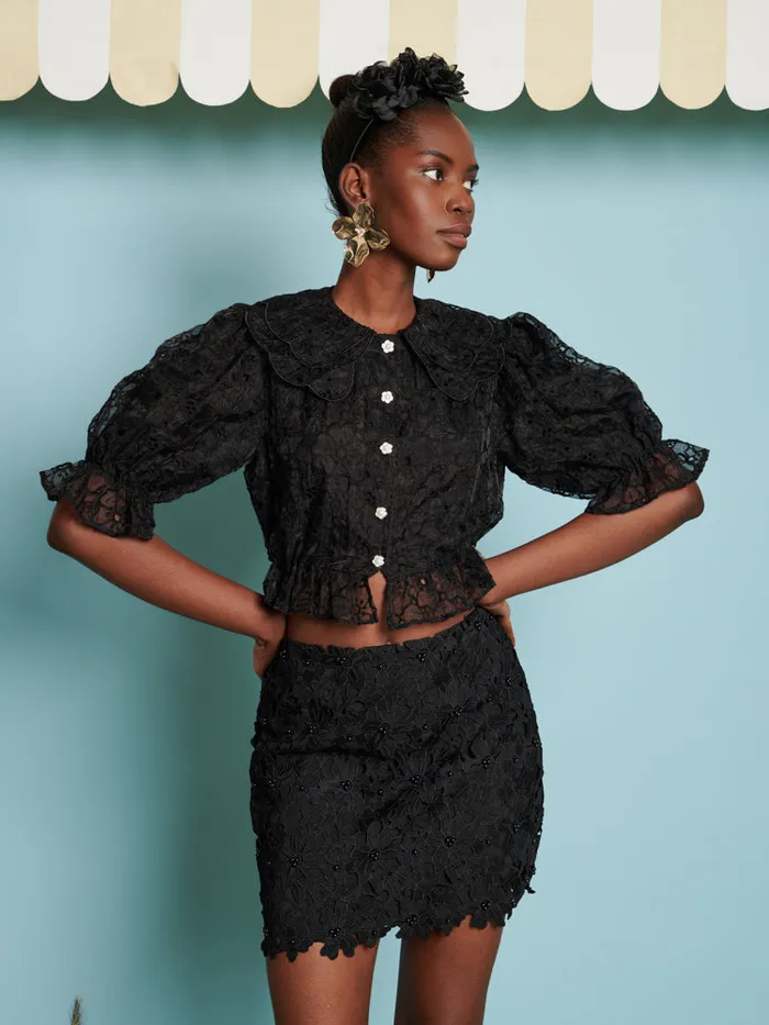 Women Sister Jane Tops DREAM Peach Flower Blouse Coal Black