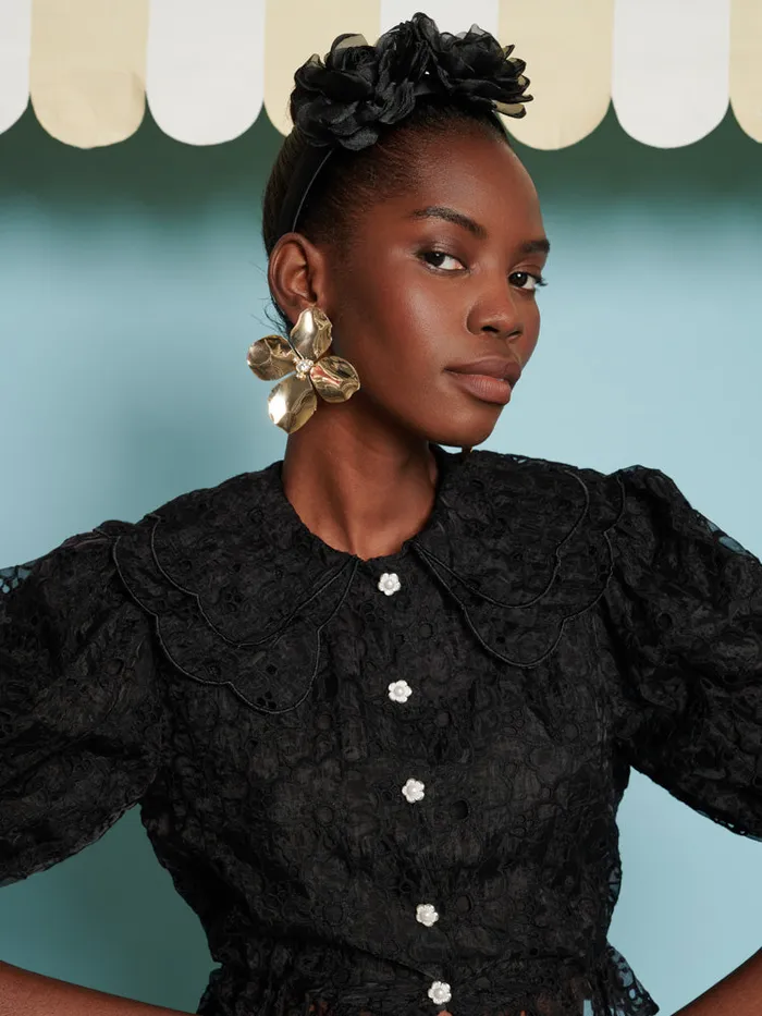 Women Sister Jane Tops DREAM Peach Flower Blouse Coal Black